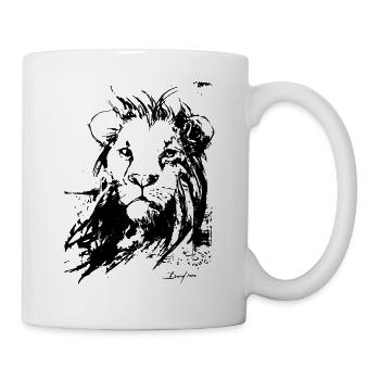 Löwe Löwenkopf Tierkönig Porträt Tier sw Design - Tasse - Weiß - Rechts