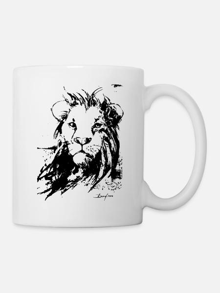Löwe Löwenkopf Tierkönig Porträt Tier sw Design - Tasse - Weiß
