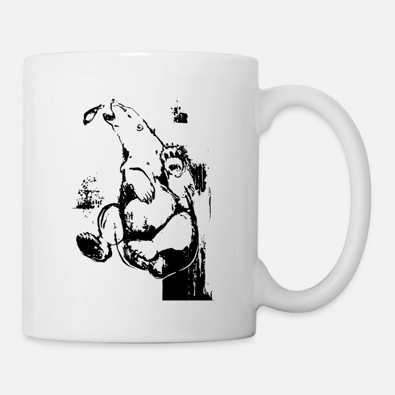 Bear chases salmon fish black original design - Mug - white