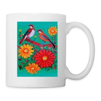 Two birds in the garden with flowers - Mug - white - Right