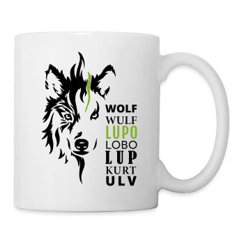 GOWILD wolf motif - with 7 languages - Mug - white - Right