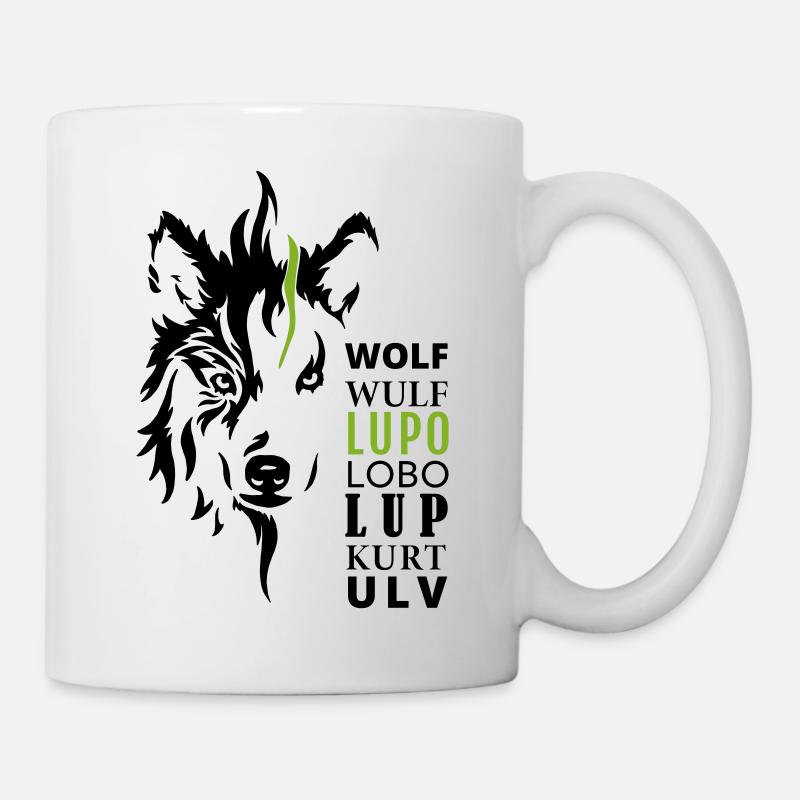 GOWILD wolf motif - with 7 languages - Mug - white