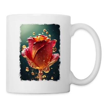 Red rose surrounded by drops of water - Mug - white - Right
