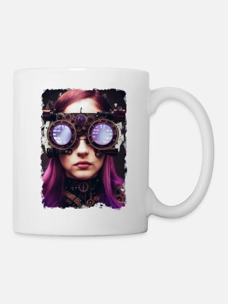 Femme futuriste avec des lunettes de soleil - Mug blanc - blanc