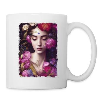 Frau mit Blumenumrandung - Tasse - Weiß - Rechts