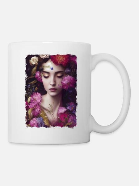Woman with flower border - Mug - white