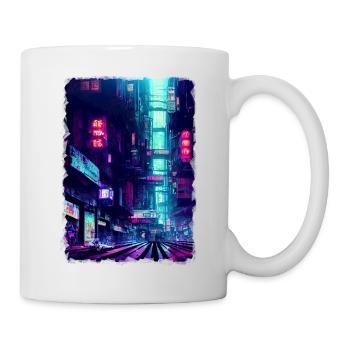 Futuristische Stadt bei Nacht in Neon - Tasse - Weiß - Rechts