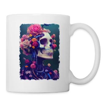 Verschmelzung von Blumen und Totenkopf - Tasse - Weiß - Rechts