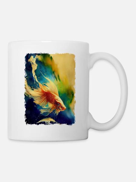 Aquarelle de style asiatique d’un poisson dans l’eau - Mug blanc - blanc