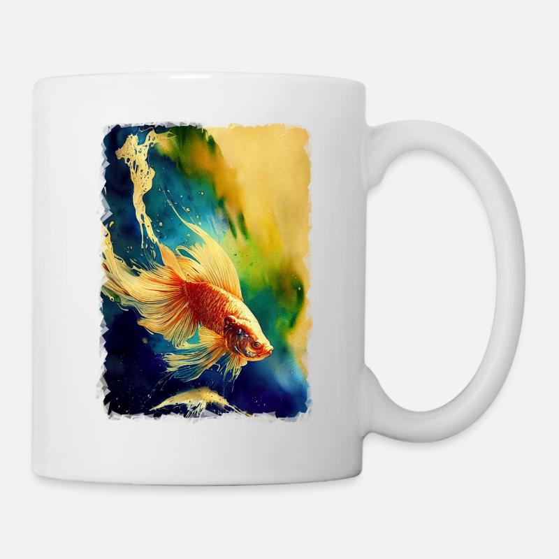 Aquarelle de style asiatique d’un poisson dans l’eau - Mug blanc - blanc