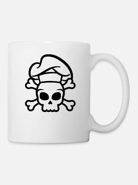 Koch Totenkopf Kochmütze Kochen - Tasse - Weiß
