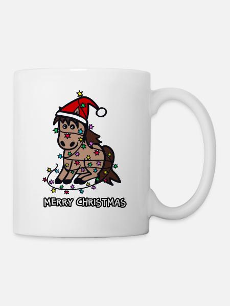 Pferd - Frohe Weihnachten - Tasse - Weiß