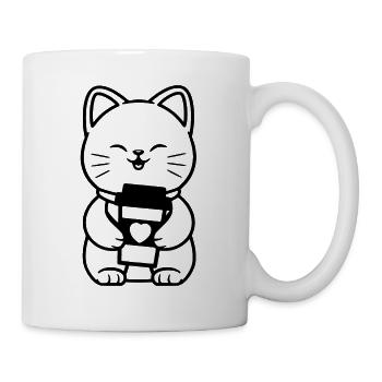 Kaffee Katze mit Kaffeebecher Kaffeeliebhaber - Tasse - Weiß - Rechts