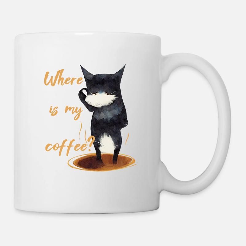 Où est mon café? Idée cadeau, chat, café - Mug blanc - blanc