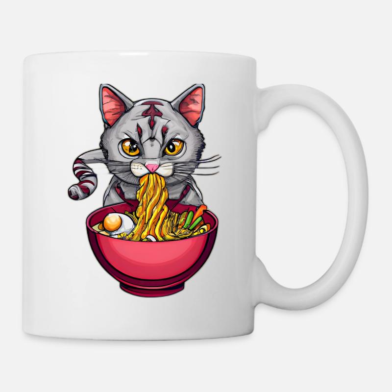 Le chat mignon aime la conception de nouilles ramen - Mug blanc - blanc