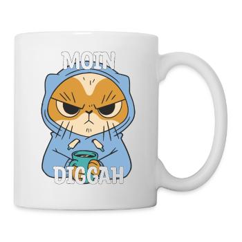 Moin Diggah Katze Kaffee Geschenk - Tasse - Weiß - Rechts