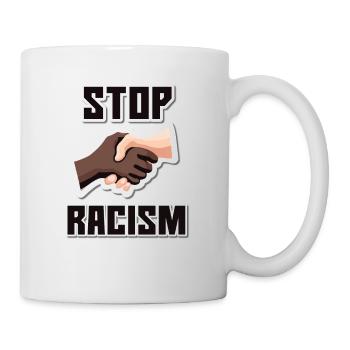 Stop Racism Hand shake black - Mug - white - Right