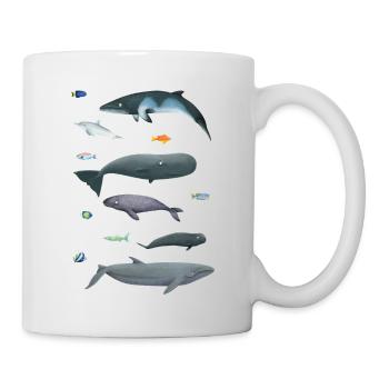 Muster mit Walen und Fischen / Unterwasserwelt - Tasse - Weiß - Rechts