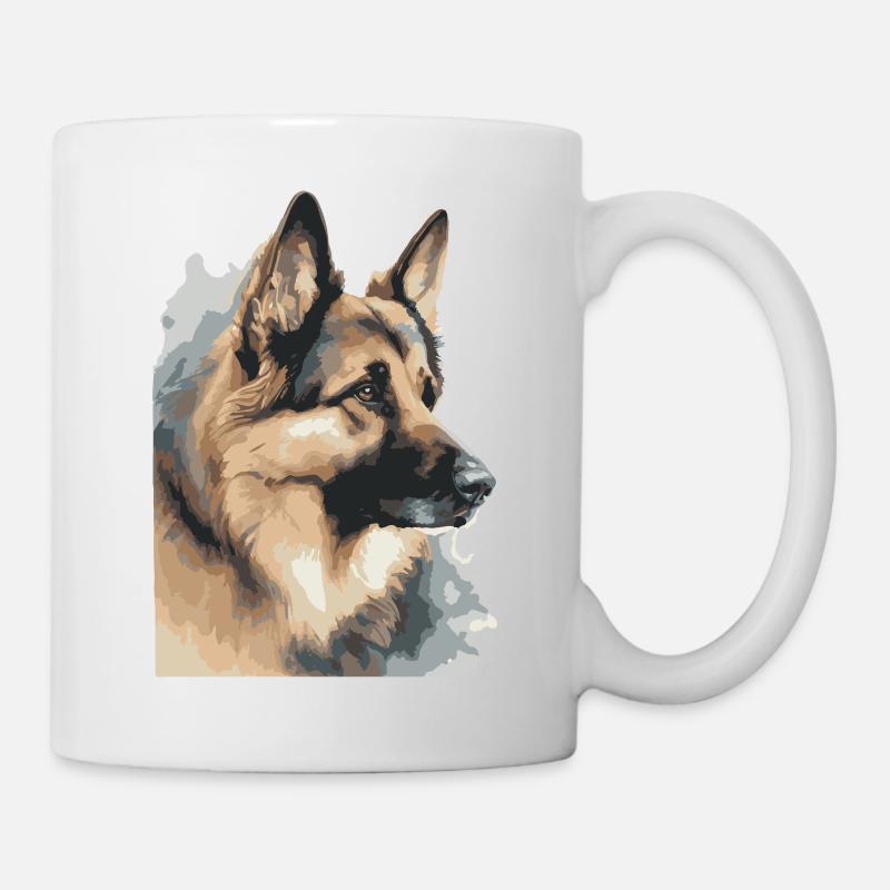 Deutscher Schäferhund Porträt Wasserfarben - Tasse - Weiß