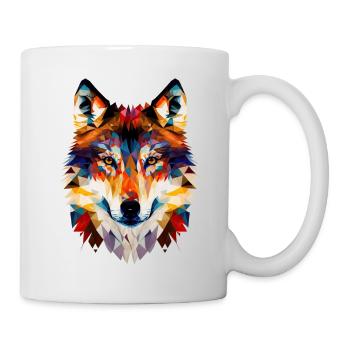 Wolf Face Geometric Abstract Colorful - Mug - white - Right