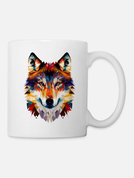 Wolf Gesicht Geometrisch Abstrakt Bunt - Tasse - Weiß