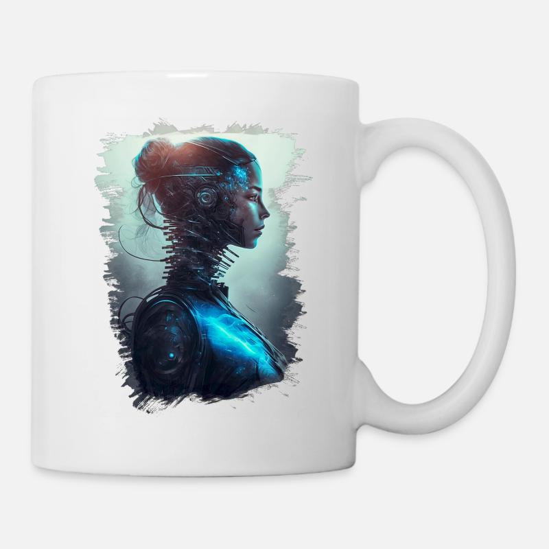Robot Cyber Woman Technology Future Surreal Cyborg - Mug - white