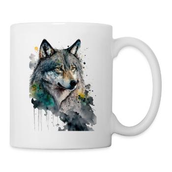 Wolf Wasserfarben Kunst Malerei Aquarell - Tasse - Weiß - Rechts