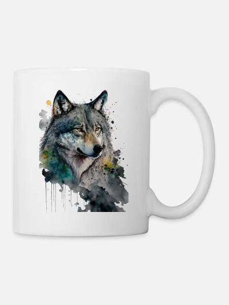 Wolf Wasserfarben Kunst Malerei Aquarell - Tasse - Weiß