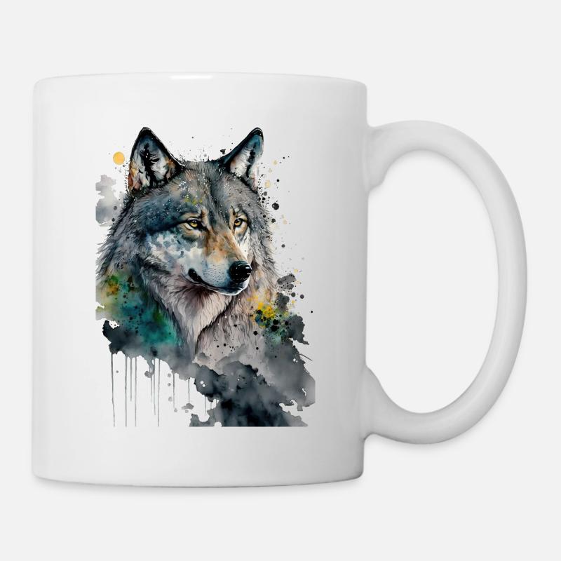 Wolf Wasserfarben Kunst Malerei Aquarell - Tasse - Weiß