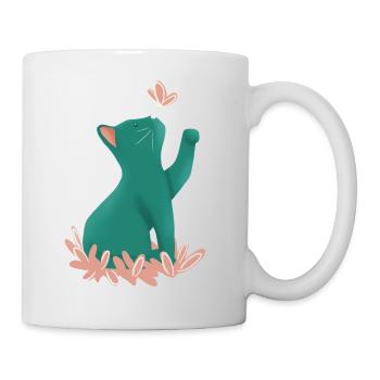 Blue kitten and pink butterfly - Mug - white - Right