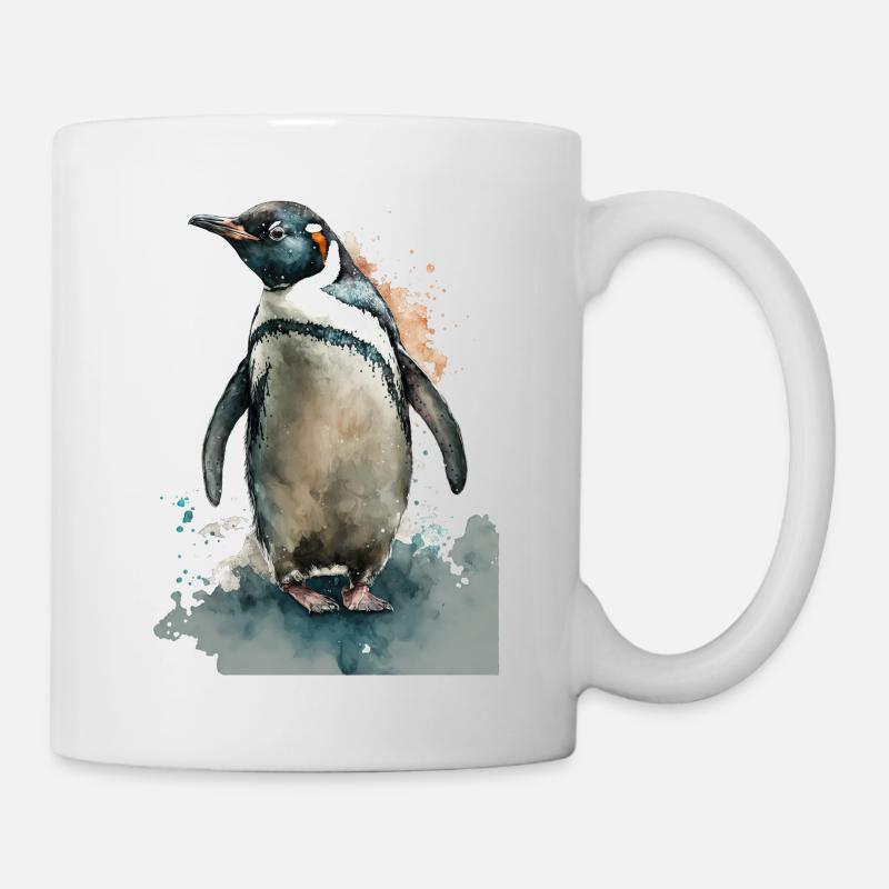 Pinguin Aquarell Wasserfarben Gemälde - Tasse - Weiß