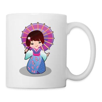 Geisha mit Schirm - Tasse - Weiß - Rechts