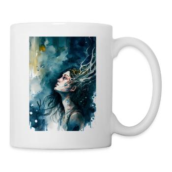 Aquarell Kunstdruck - Frau unter dem Meer - Tasse - Weiß - Rechts