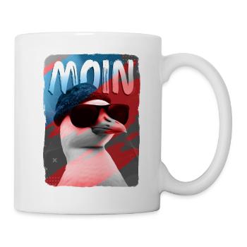 Moin! Hamburger Möwe mit Sonnenbrille - Tasse - Weiß - Rechts
