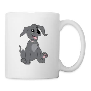 Hund sitzt - grau - Tasse - Weiß - Rechts