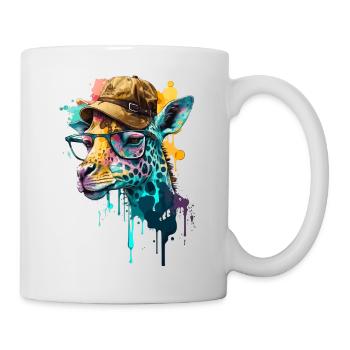 Tête de girafe colorée avec chapeau et lunettes tendance - Mug blanc - blanc - Droite