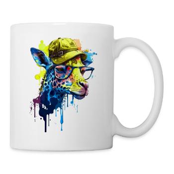 Funny giraffe with glasses and casual hat - Mug - white - Right