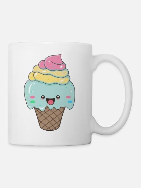 Kawaii Süßes fröhliches buntes Eis - Tasse - Weiß