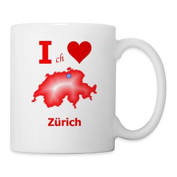 Schweizkarte mit der Stadt Zürich in weiß-blau - Tasse - Weiß - Rechts
