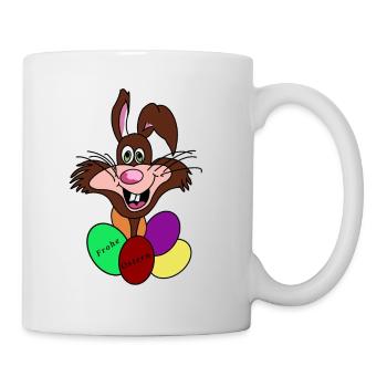 witziger Osterhase mit bunten Ostereiern - Tasse - Weiß - Rechts