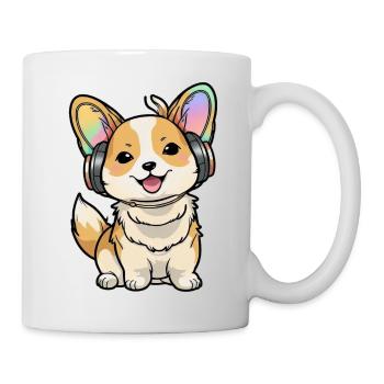 Kawaii Cute Happy Colorful Dog avec des écouteurs - Mug blanc - blanc - Droite