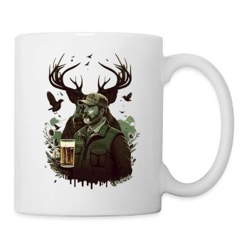 Un chasseur en pleine nature boit une bière - Mug blanc - blanc - Droite