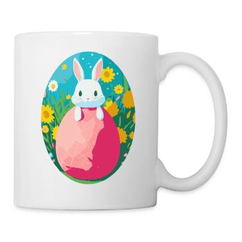 Süßer Hase mit riesen Osterei - Tasse - Weiß - Rechts