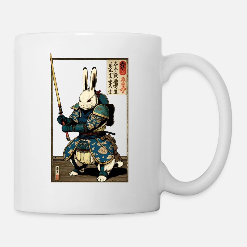 Lapin japonais en armure de samouraï de style ukiyo-e - Mug blanc - blanc