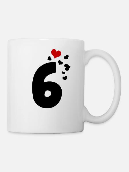 6 Herzen 6. Geburtstag - Tasse - Weiß