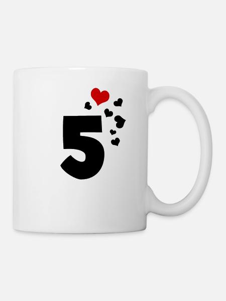5 Herzen 5. Geburtstag - Tasse - Weiß