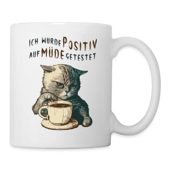 Katze Kaffee müde - Tasse - Weiß - Rechts