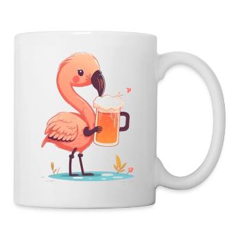 Süßer lustiger Flamingo mit Bier - Tasse - Weiß - Rechts