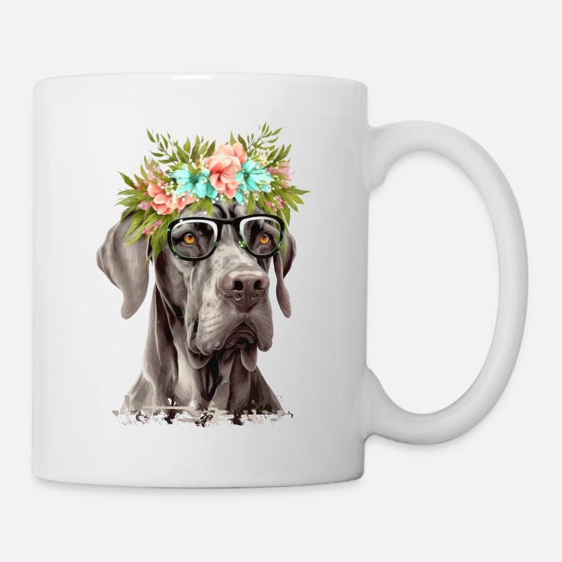 Deutsche Dogge mit Blumen - Tasse - Weiß