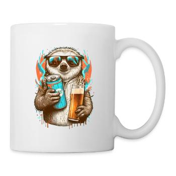 Cooles Faultier mit Bier und Sonnenbrille - Tasse - Weiß - Rechts